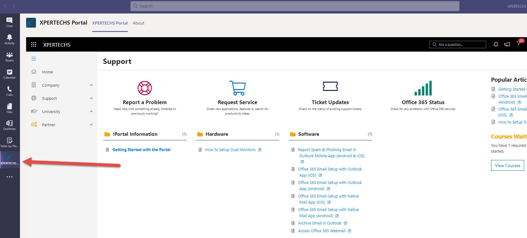Accessing XPERTECHS support in Microsoft Teams