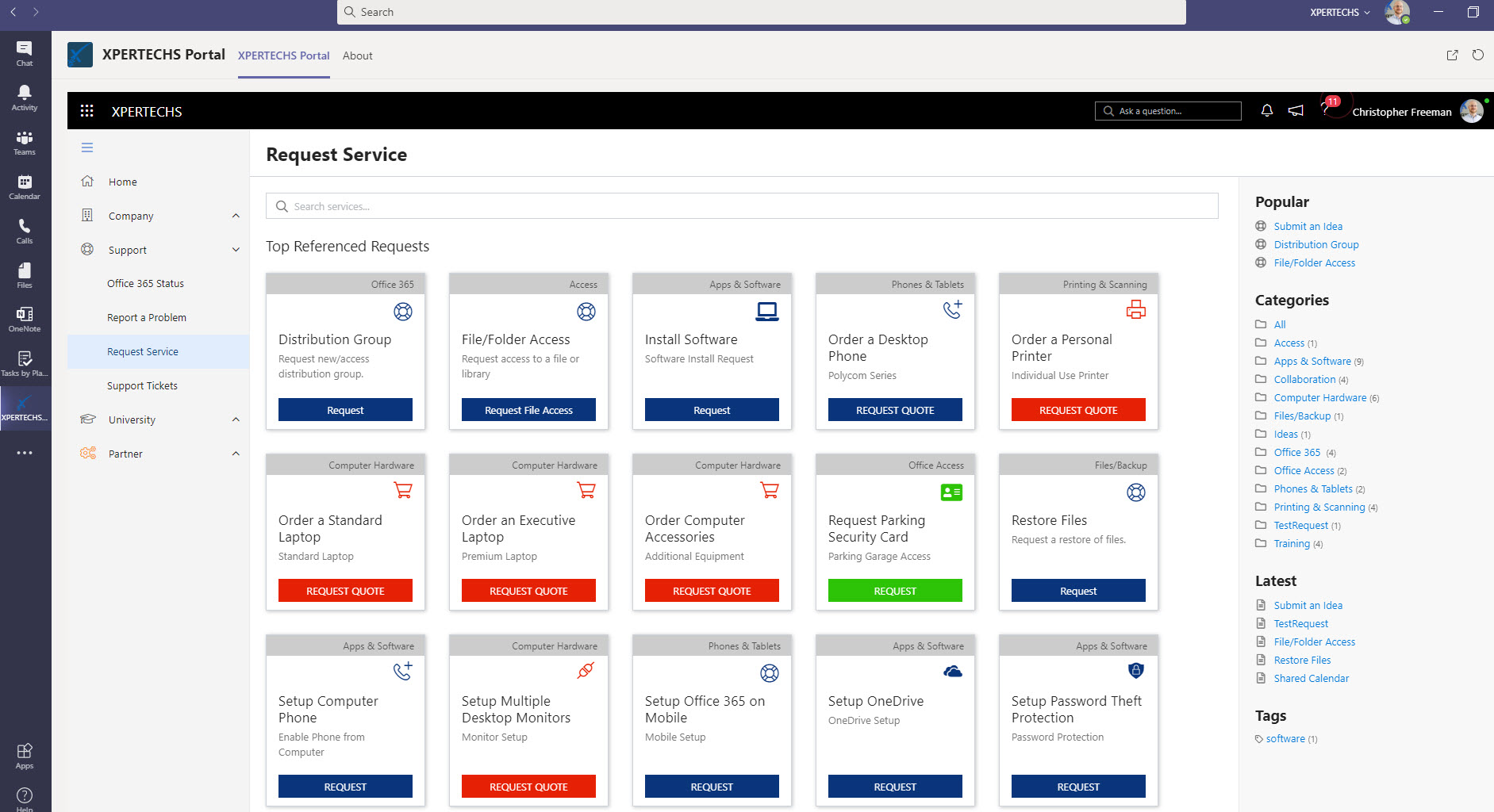 XPERTECHS support portal in Microsoft Teams