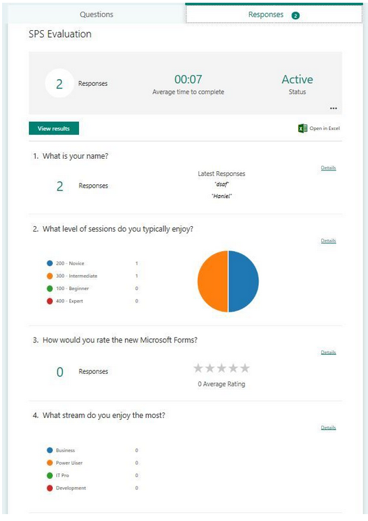 Analyze responses from Microsoft Forms