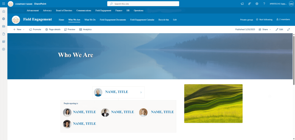 Screenshot of editing interface of next-gen SharePoint site.